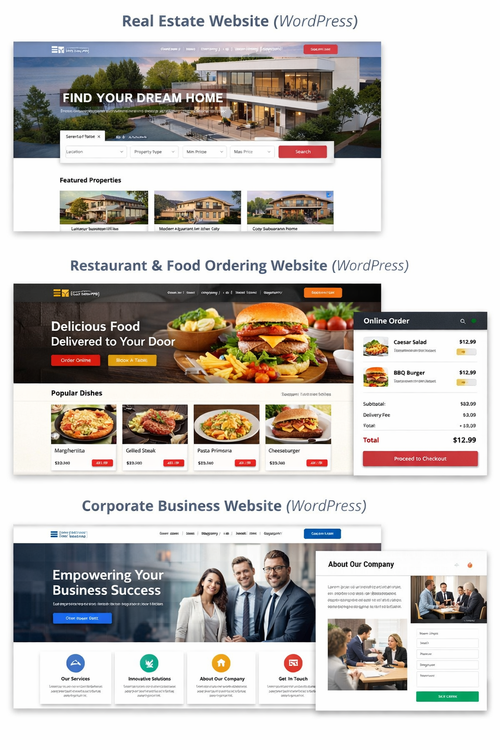 wordpress website mockups for diverse businesses